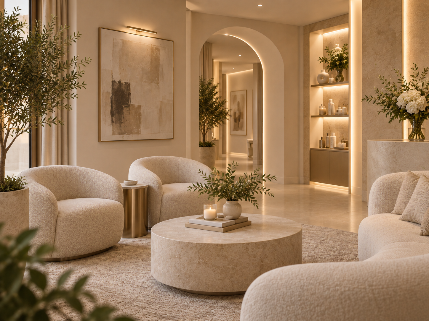 Warm, refined private beauty studio interior