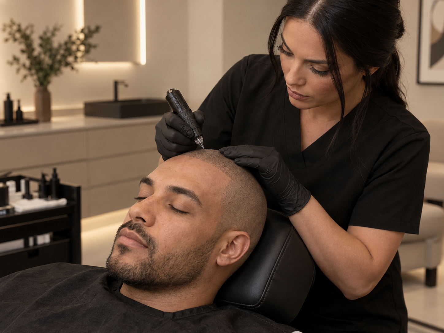 Scalp micropigmentation treatment in a private studio